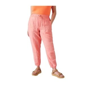 Athleta Linen Blend Jogger Pants Coral Orange Drawstring Size 10‎ NWOT